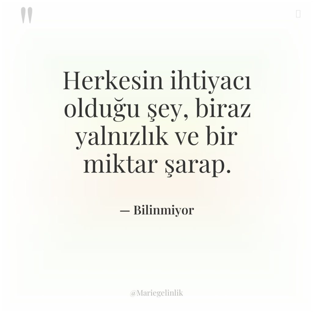 Herkesin ihtiyacı olduğu şey, biraz yalnızlık ve bir miktar şarap.