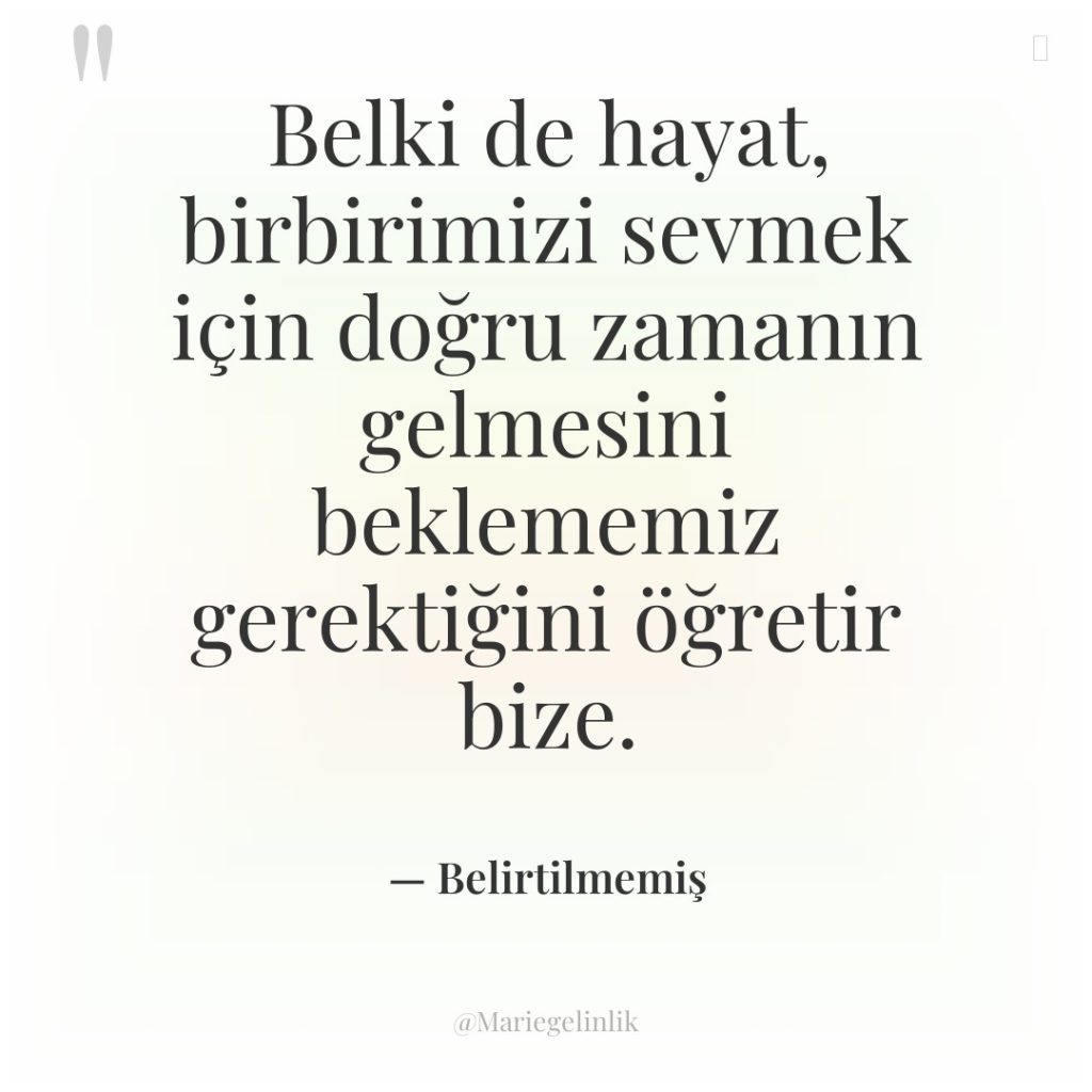 Belki de hayat, birbirimizi sevmek için doğru zamanın gelmesini beklememiz…