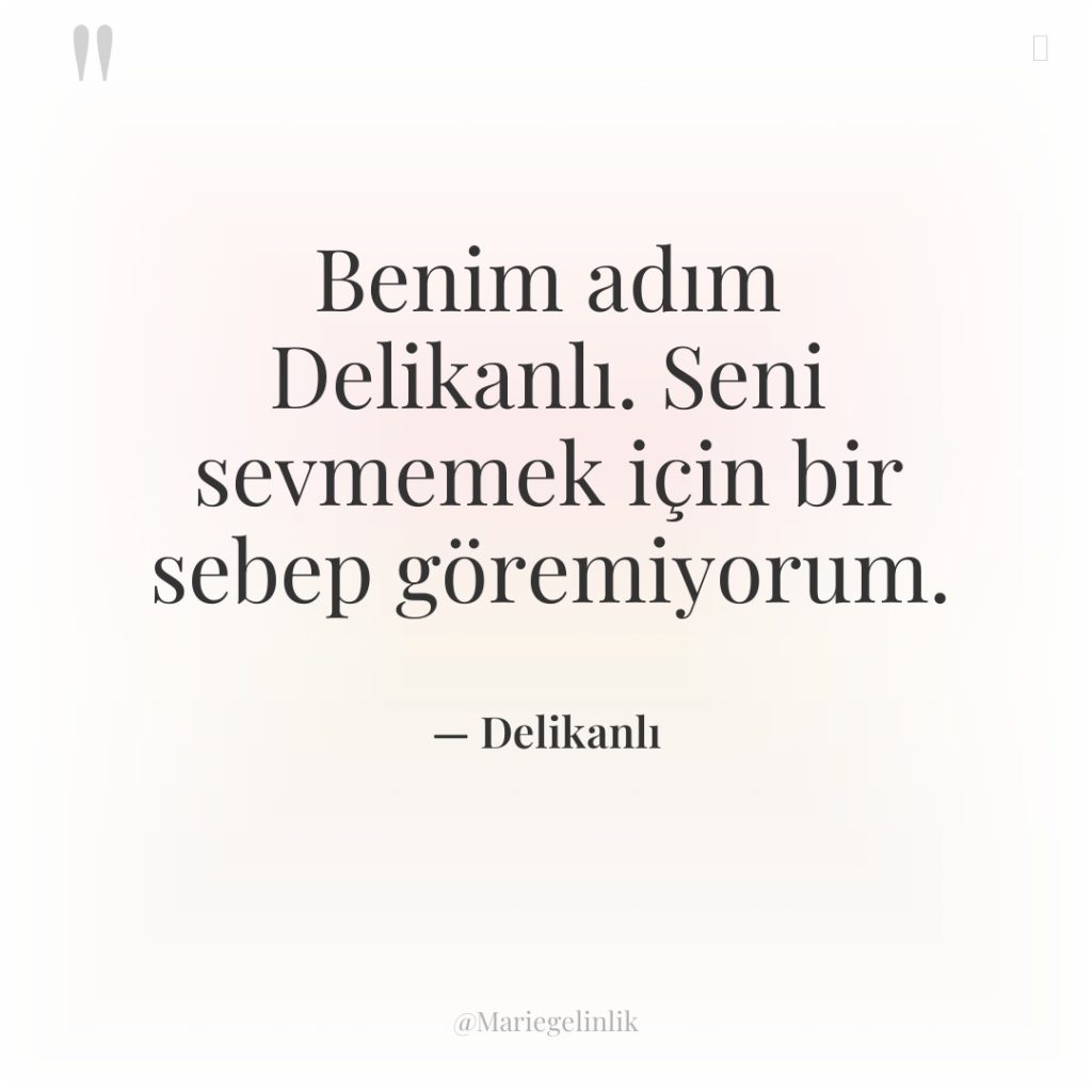 Benim adım Delikanlı. Seni sevmemek için bir sebep göremiyorum.