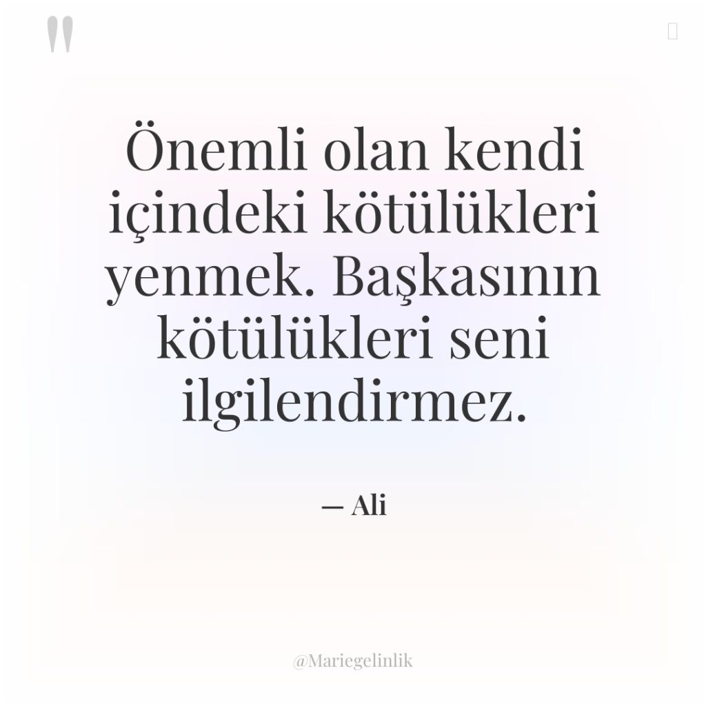 Önemli olan kendi içindeki kötülükleri yenmek. Başkasının kötülükleri seni ilgilendirmez.