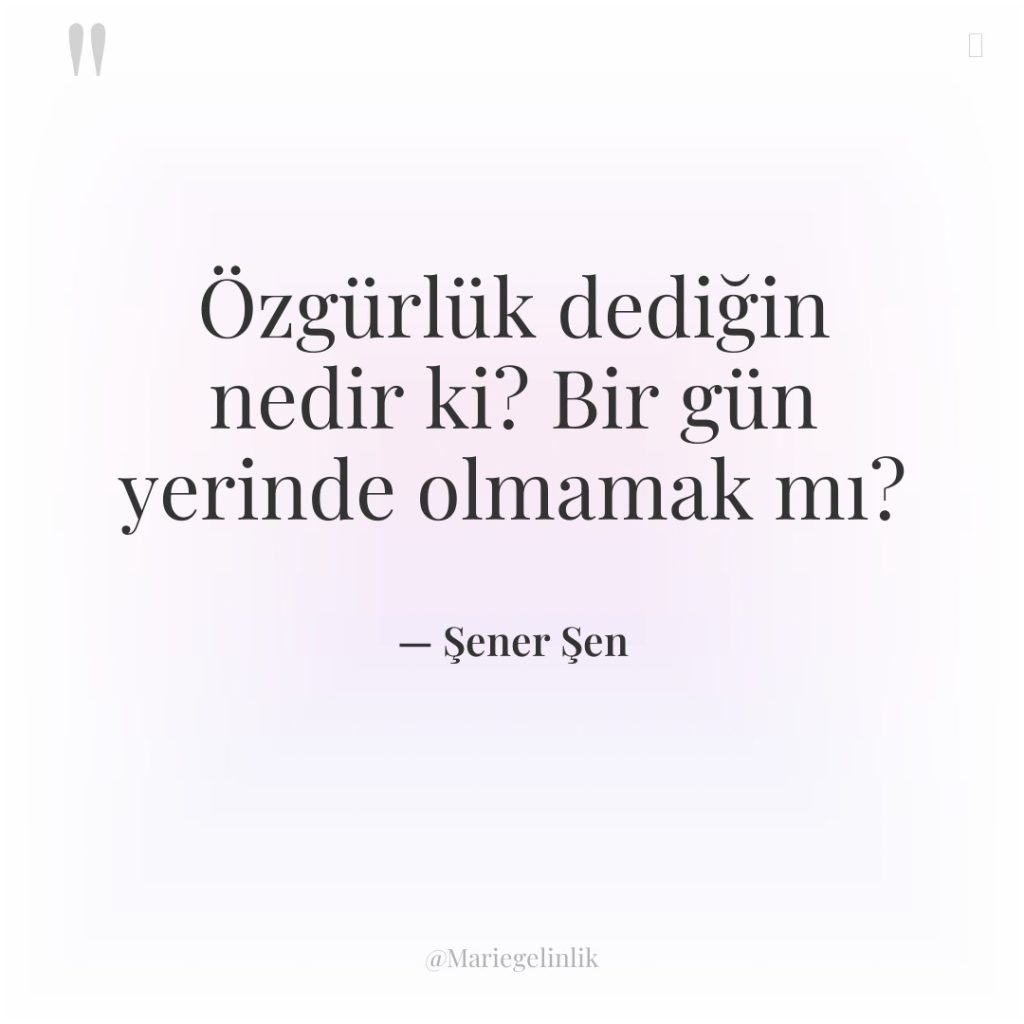 Özgürlük dediğin nedir ki? Bir gün yerinde olmamak mı?