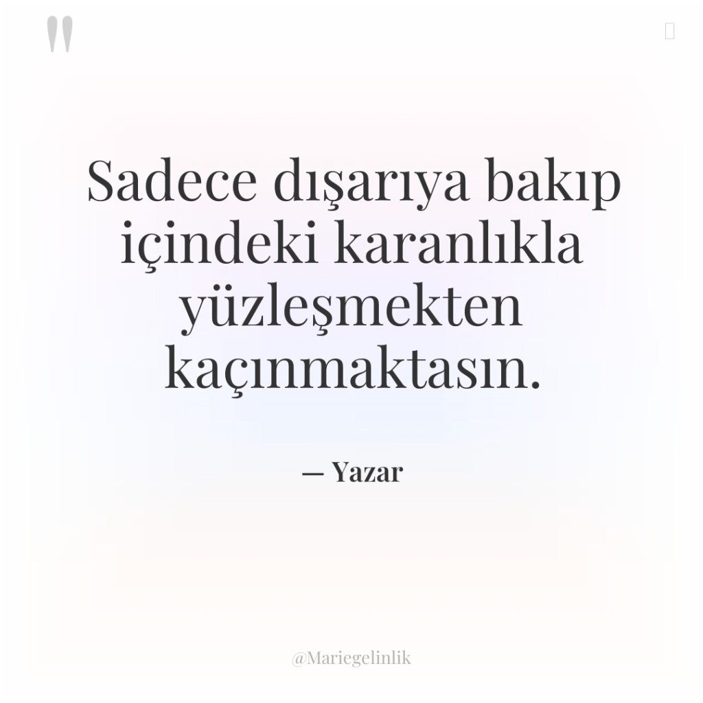 Sadece dışarıya bakıp içindeki karanlıkla yüzleşmekten kaçınmaktasın.