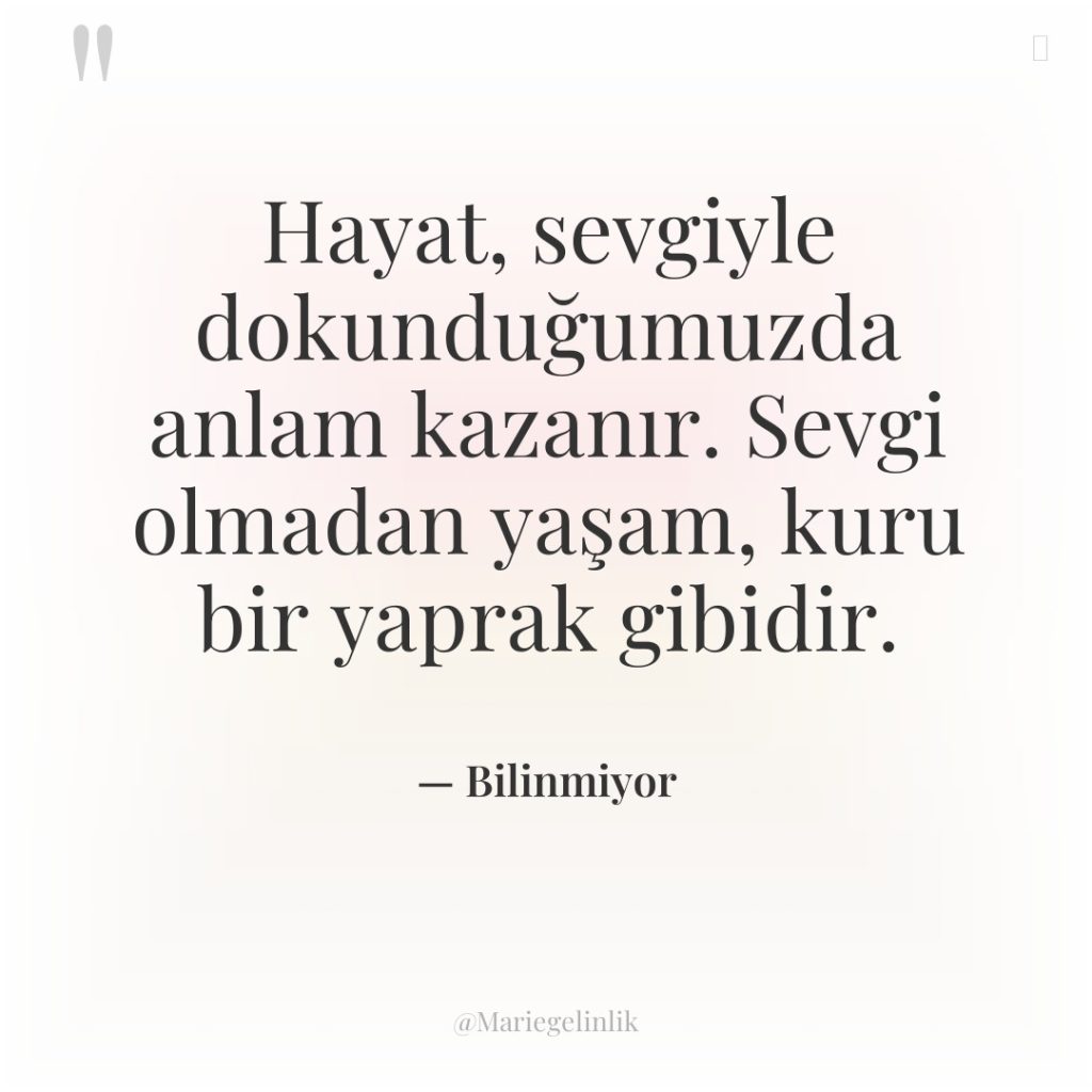 Hayat, sevgiyle dokunduğumuzda anlam kazanır. Sevgi olmadan yaşam, kuru bir…