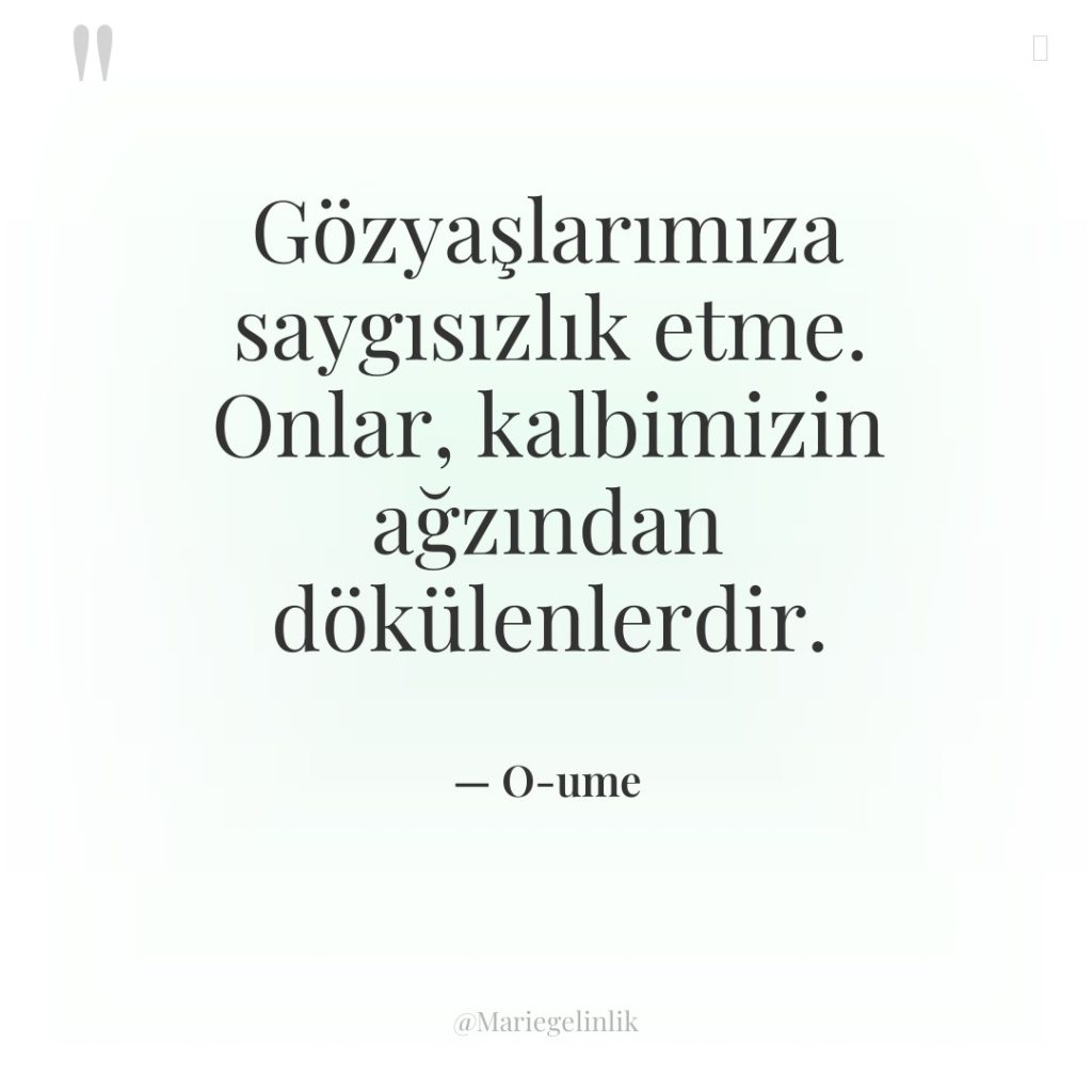 Gözyaşlarımıza saygısızlık etme. Onlar, kalbimizin ağzından dökülenlerdir.