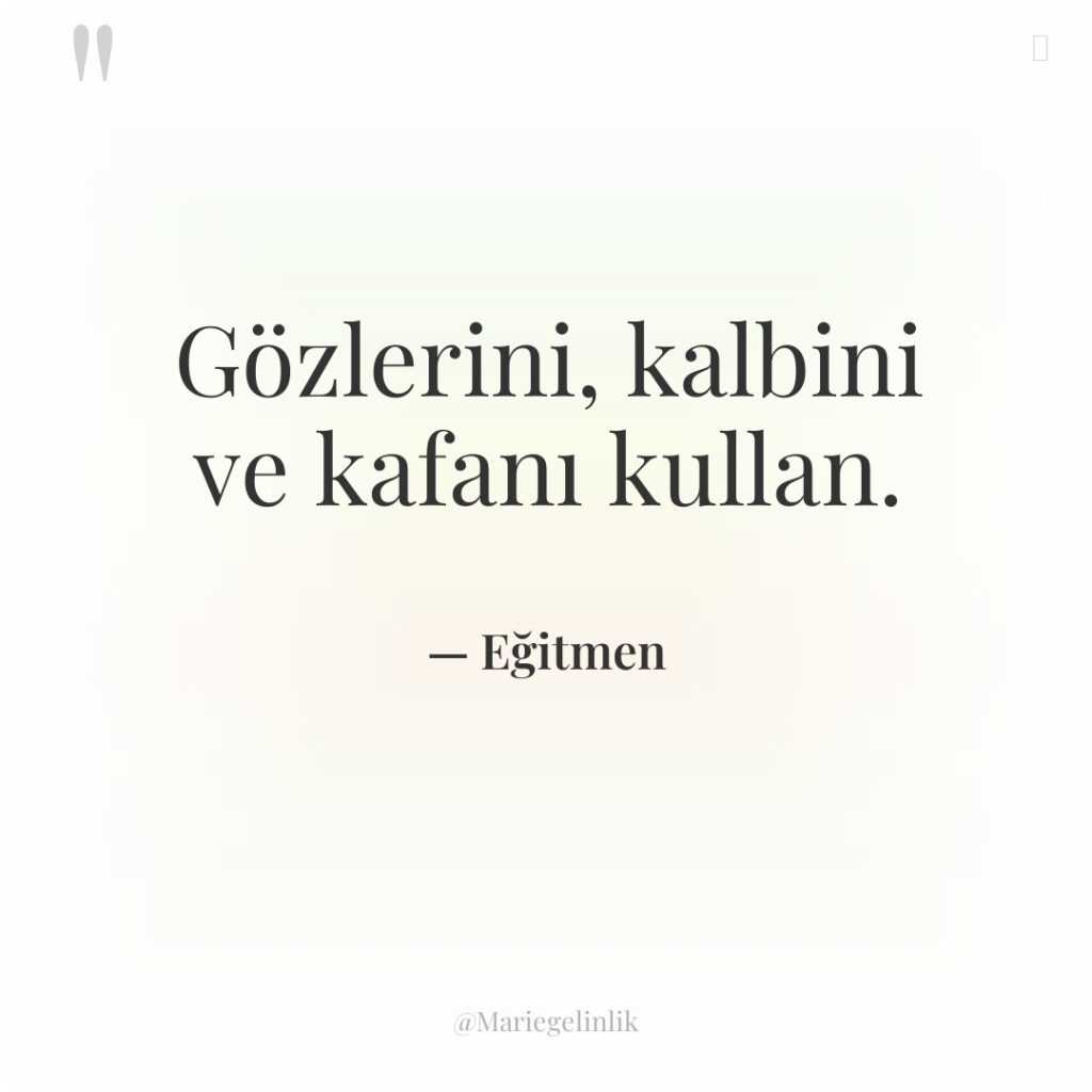 Gözlerini, kalbini ve kafanı kullan.