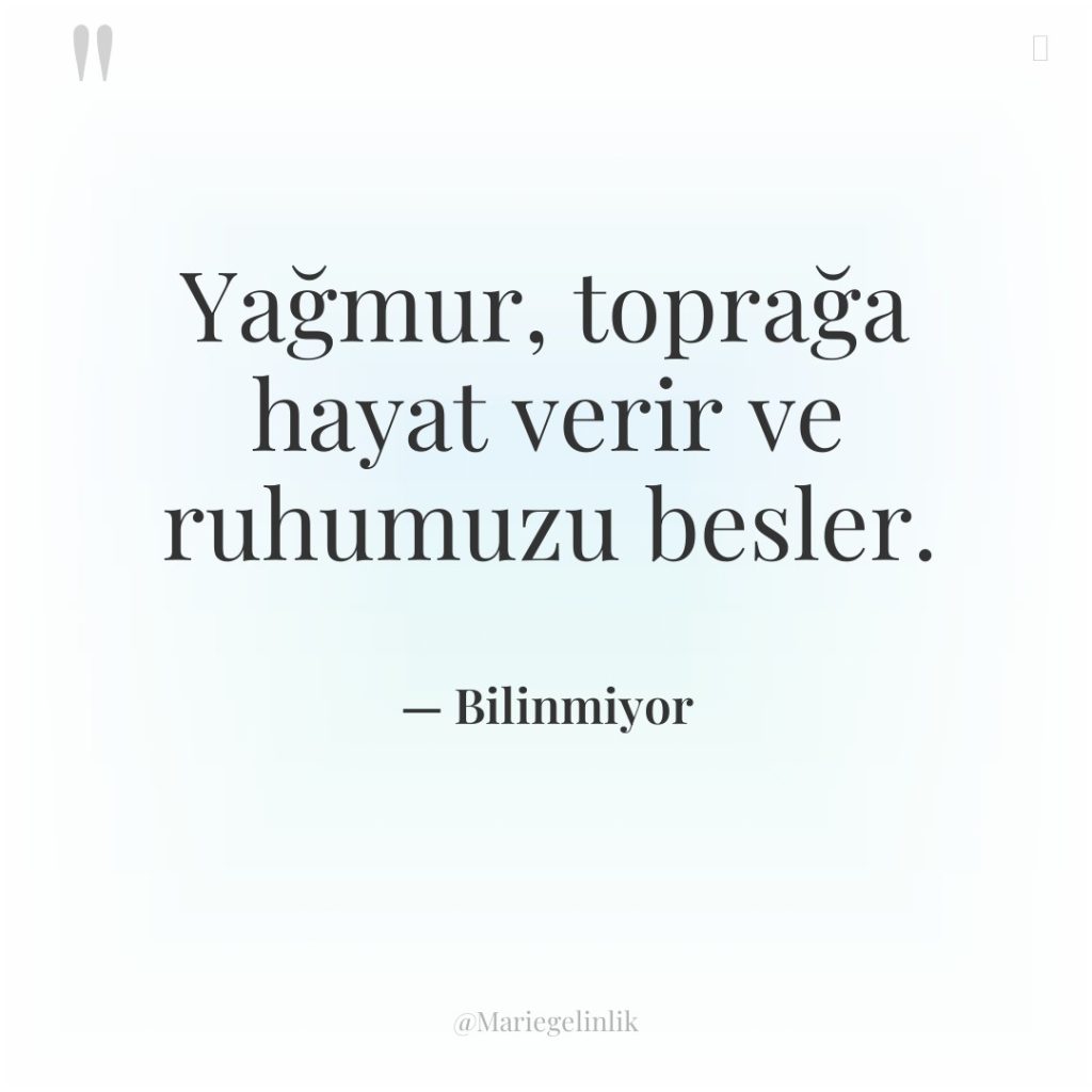 Yağmur, toprağa hayat verir ve ruhumuzu besler.