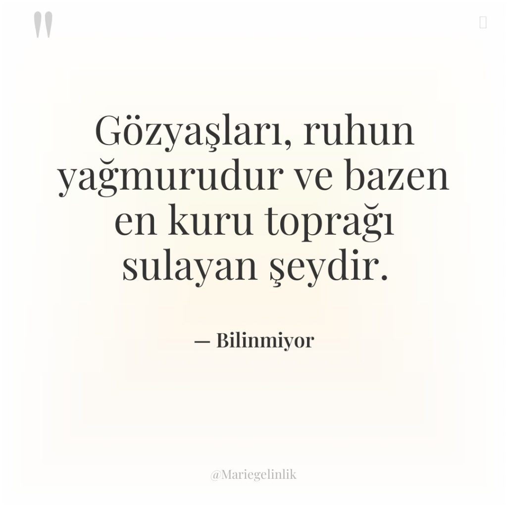 Gözyaşları, ruhun yağmurudur ve bazen en kuru toprağı sulayan şeydir.