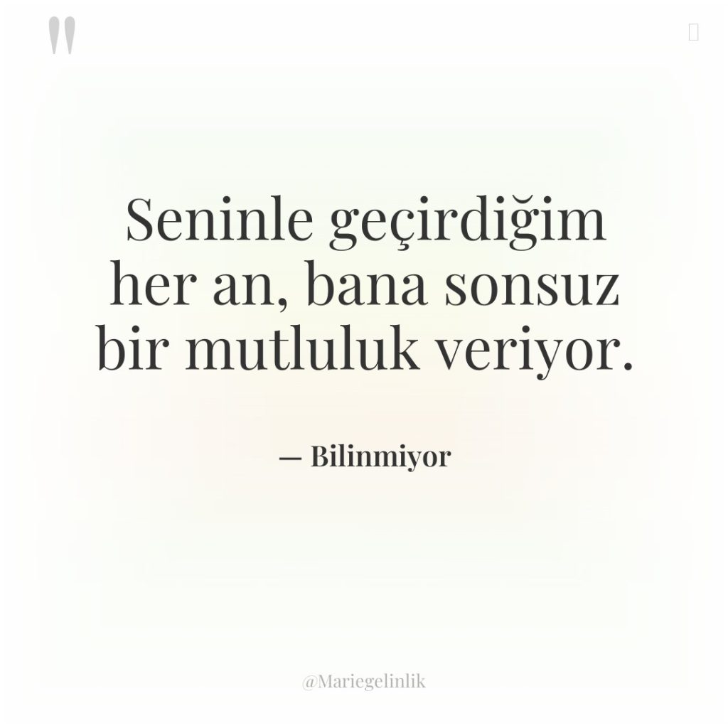 Seninle geçirdiğim her an, bana sonsuz bir mutluluk veriyor.