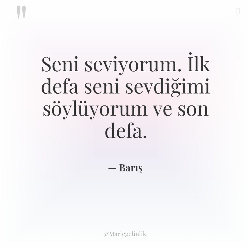 Seni seviyorum. İlk defa seni sevdiğimi söylüyorum ve son defa.