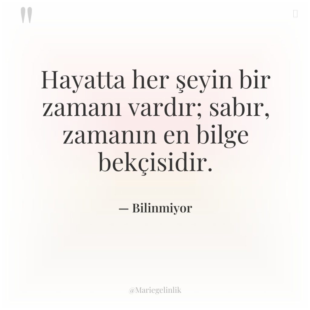 Hayatta her şeyin bir zamanı vardır; sabır, zamanın en bilge…