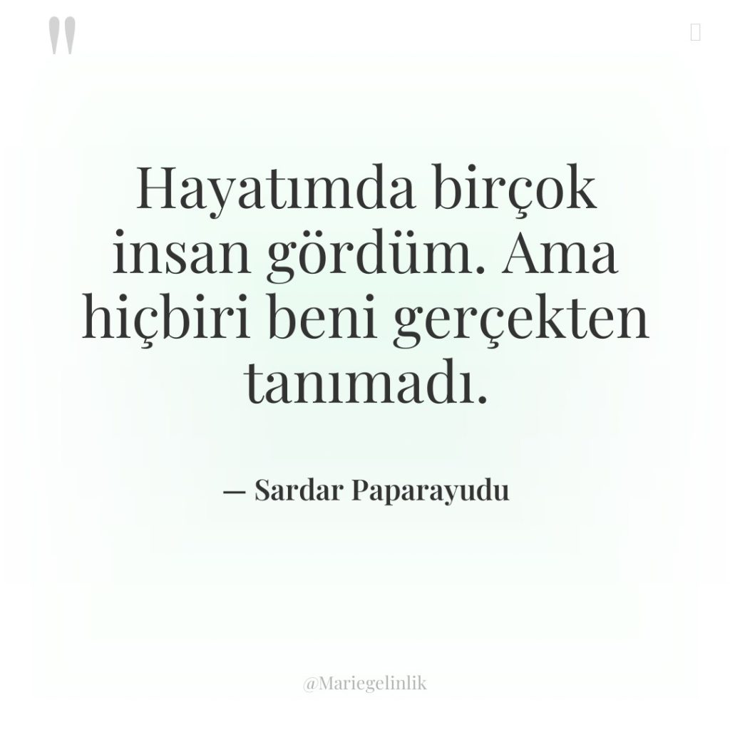Hayatımda birçok insan gördüm. Ama hiçbiri beni gerçekten tanımadı.