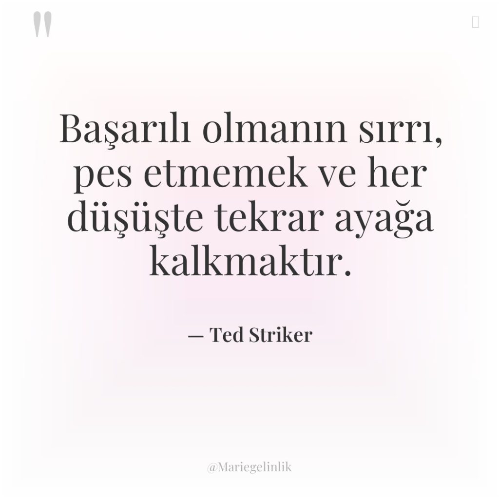 Başarılı olmanın sırrı, pes etmemek ve her düşüşte tekrar ayağa…