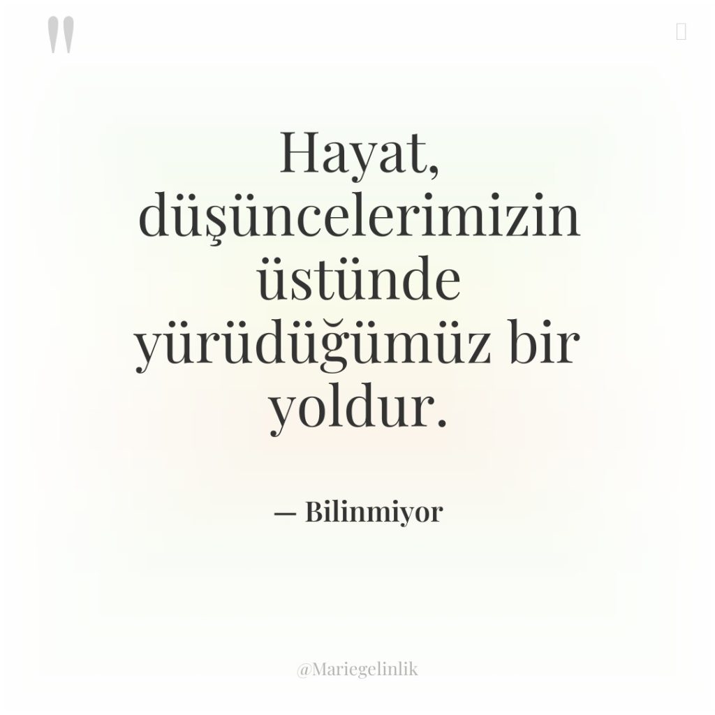 Hayat, düşüncelerimizin üstünde yürüdüğümüz bir yoldur.