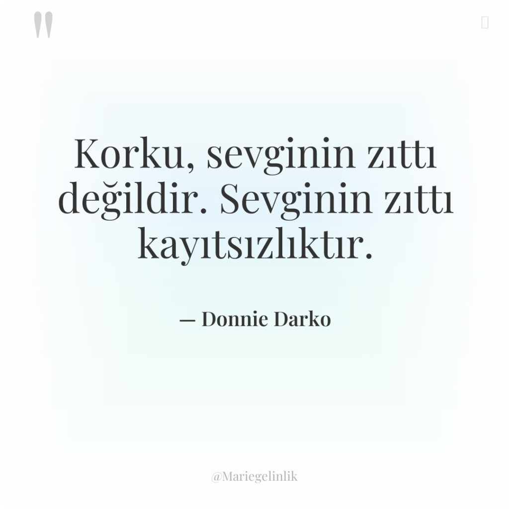 Korku, sevginin zıttı değildir. Sevginin zıttı kayıtsızlıktır.