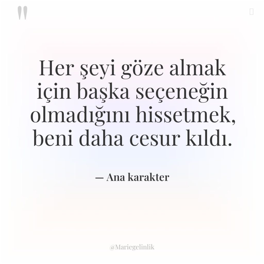 Her şeyi göze almak için başka seçeneğin olmadığını hissetmek, beni…