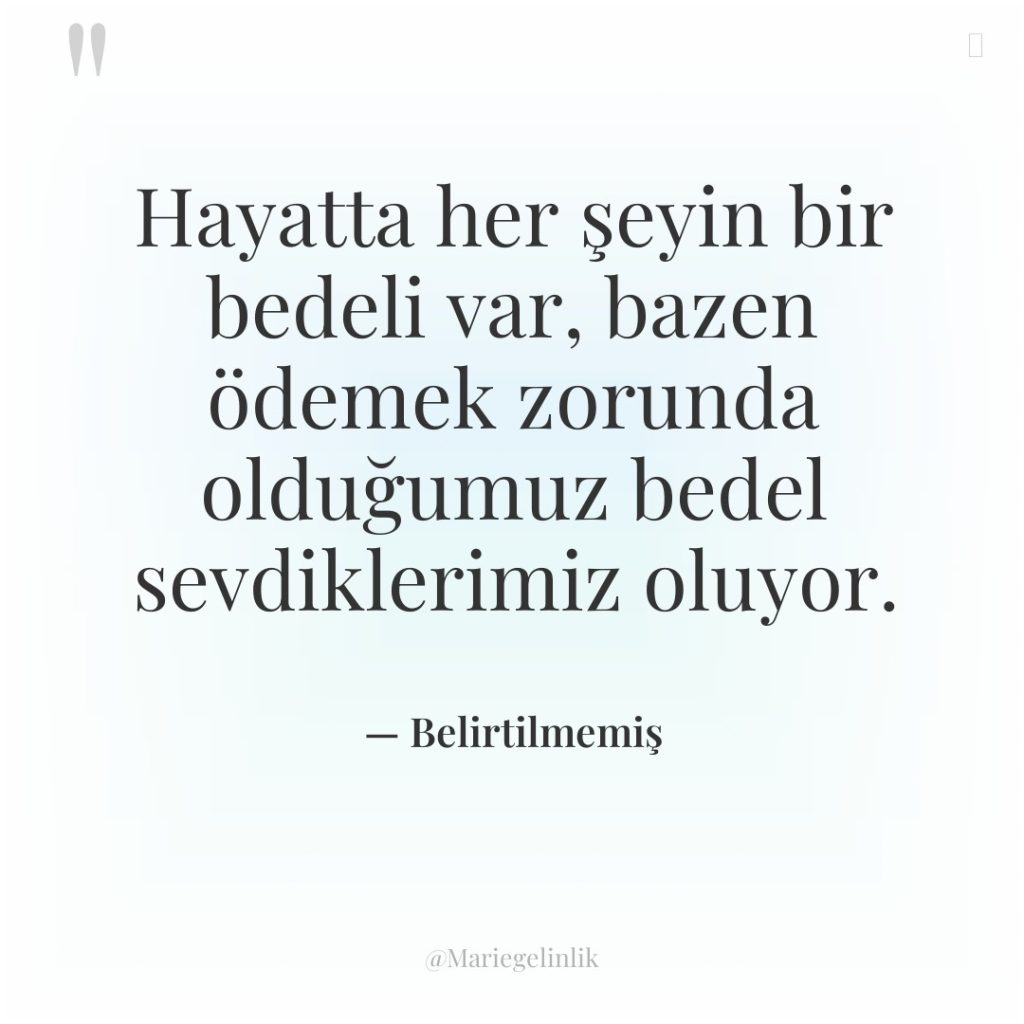 Hayatta her şeyin bir bedeli var, bazen ödemek zorunda olduğumuz…