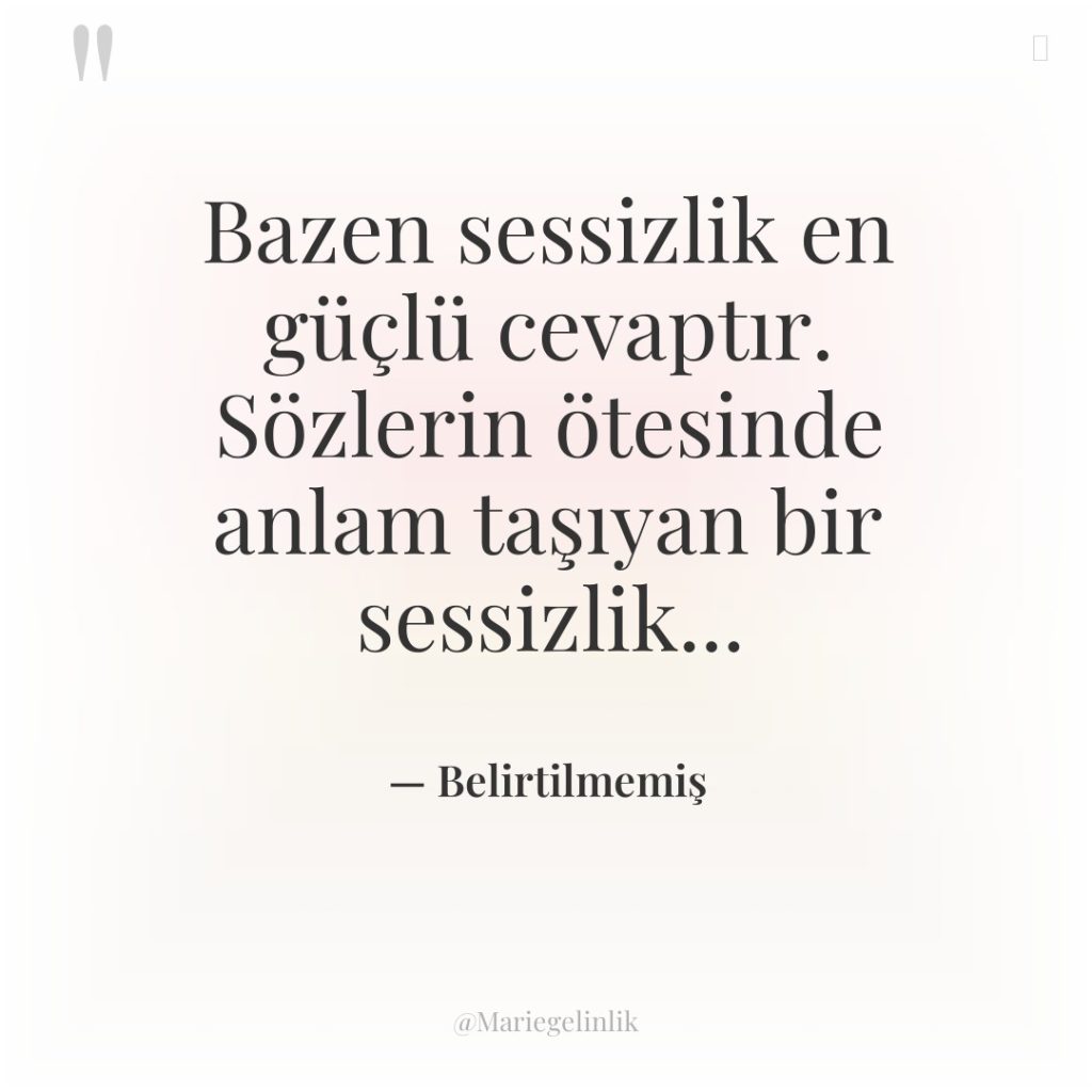 Bazen sessizlik en güçlü cevaptır. Sözlerin ötesinde anlam taşıyan bir…