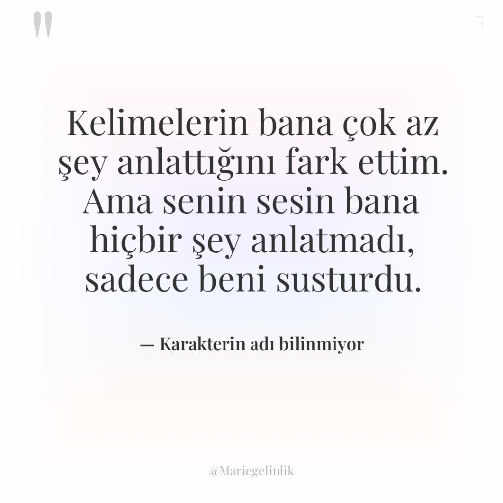 Kelimelerin bana çok az şey anlattığını fark ettim. Ama senin…