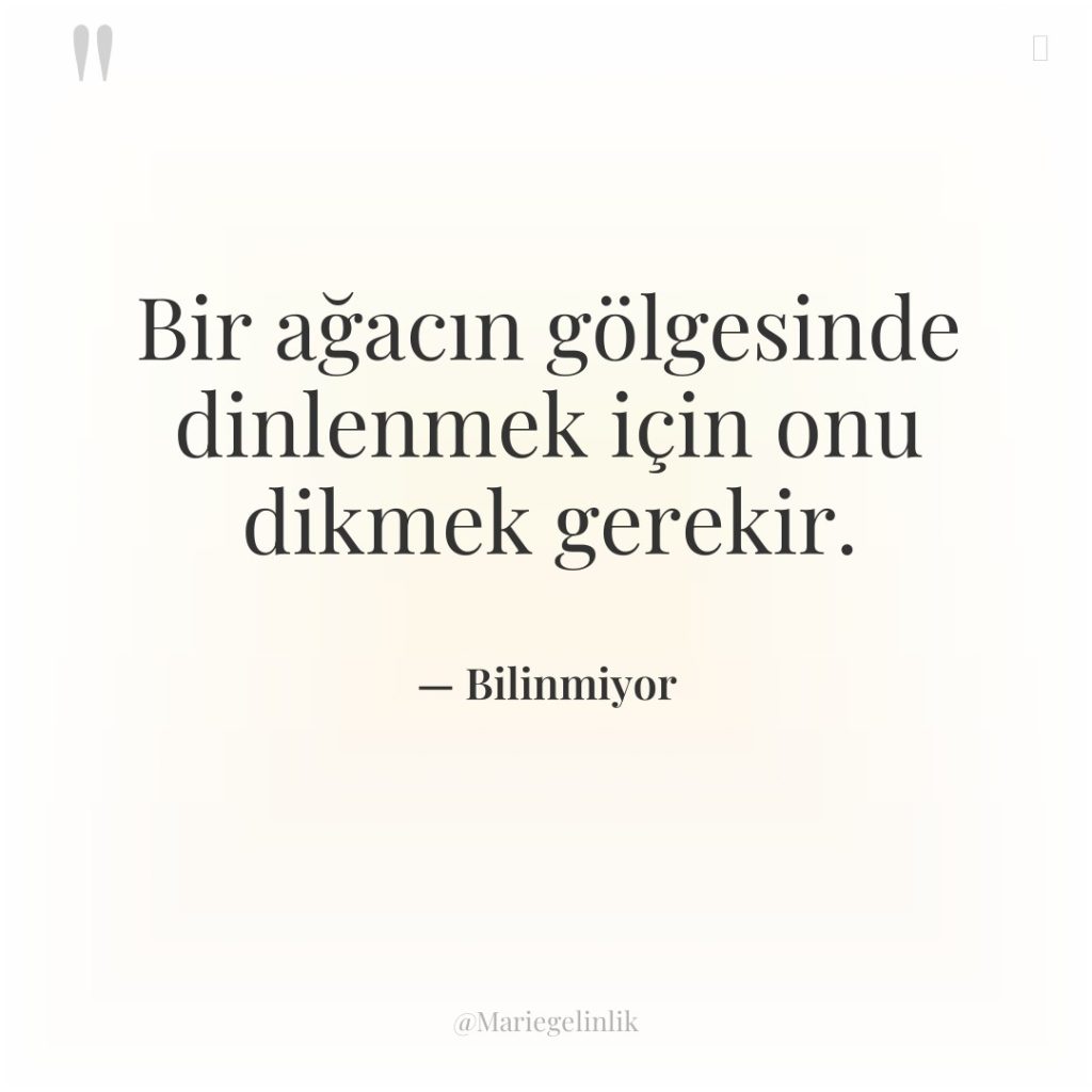 Bir ağacın gölgesinde dinlenmek için onu dikmek gerekir.