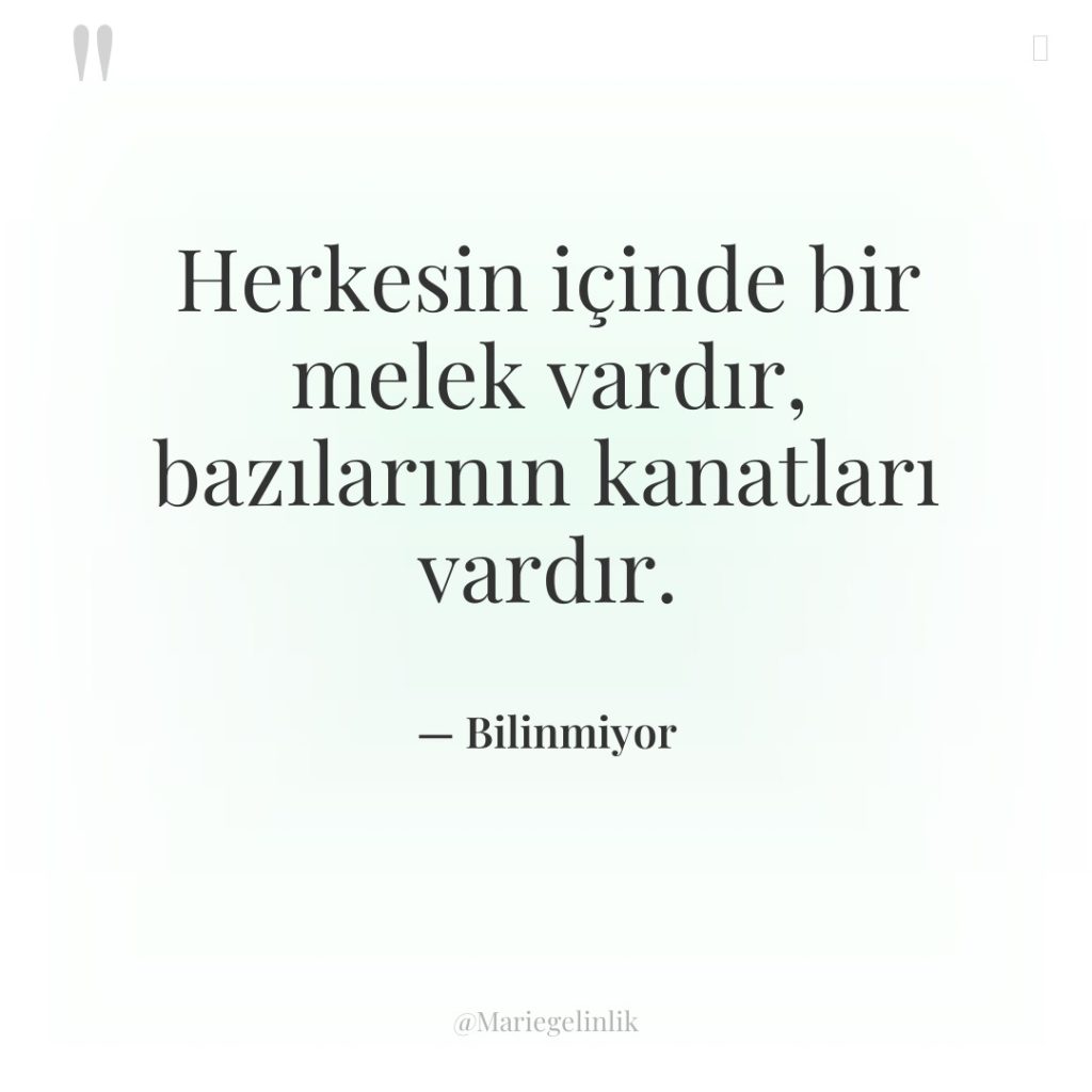 Herkesin içinde bir melek vardır, bazılarının kanatları vardır.