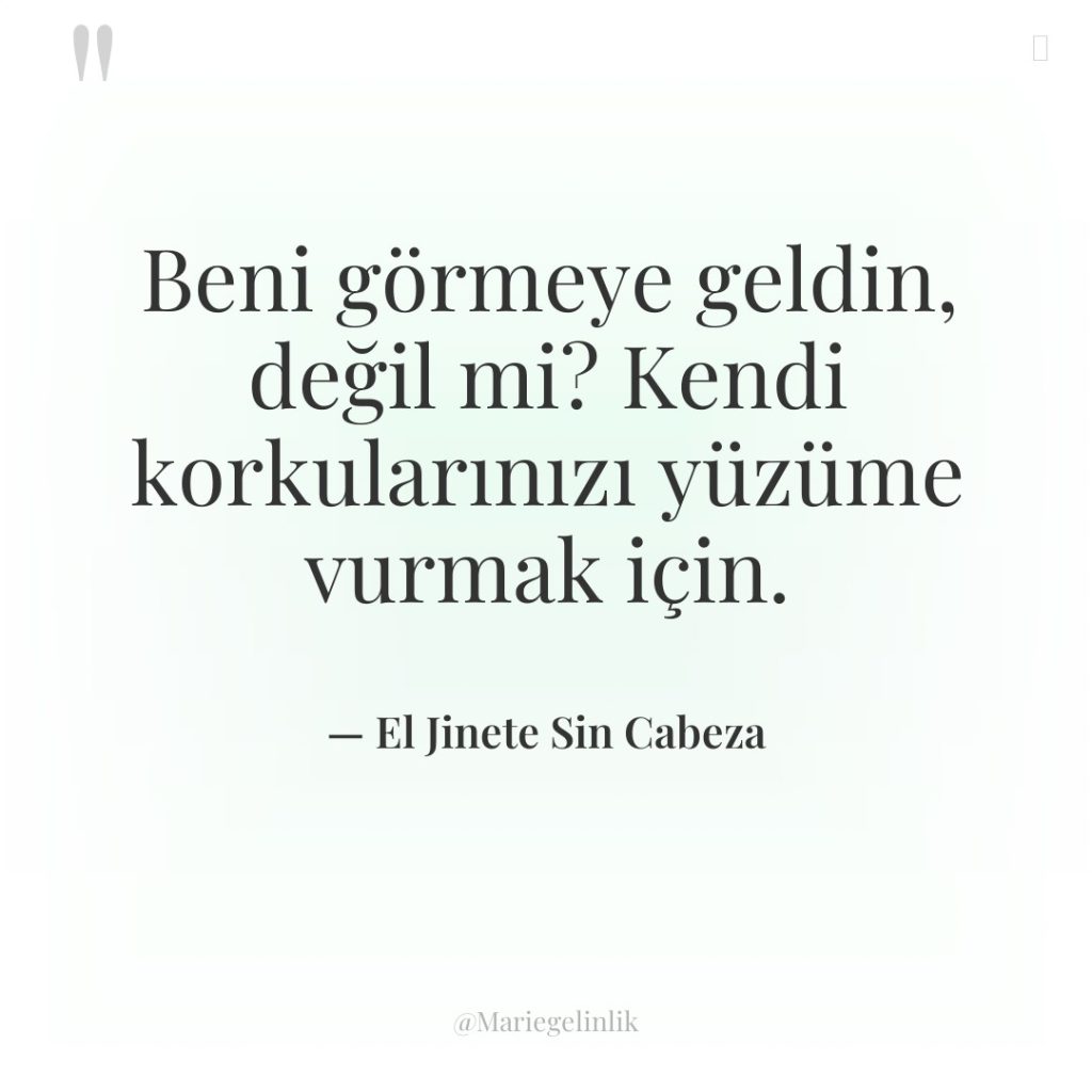 Beni görmeye geldin, değil mi? Kendi korkularınızı yüzüme vurmak için.