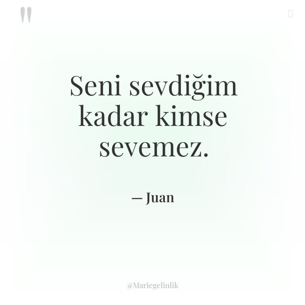 Seni sevdiğim kadar kimse sevemez.