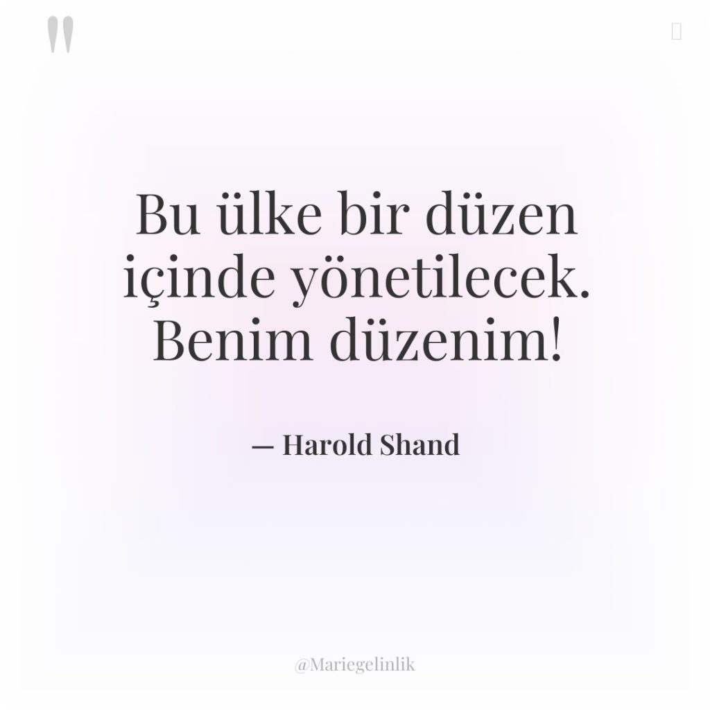 Bu ülke bir düzen içinde yönetilecek. Benim düzenim!