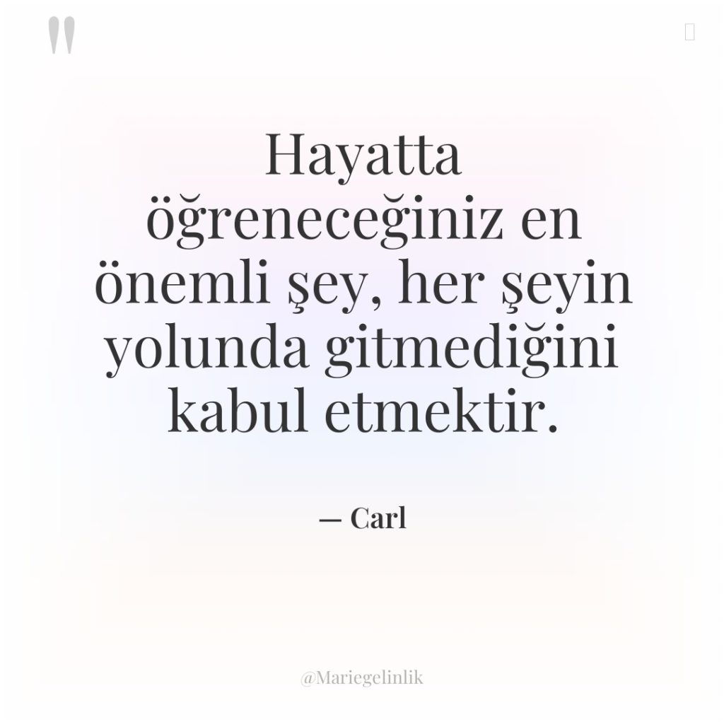 Hayatta öğreneceğiniz en önemli şey, her şeyin yolunda gitmediğini kabul…