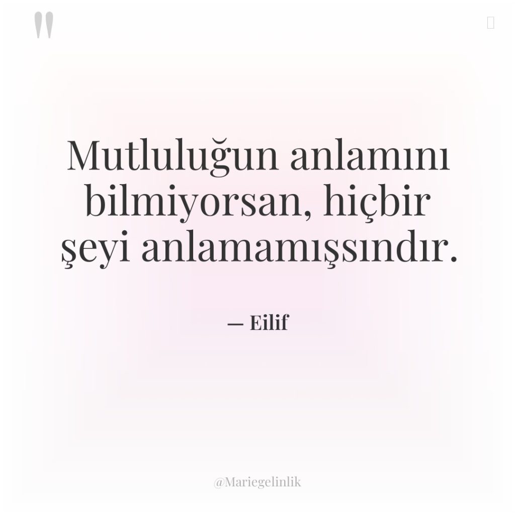 Mutluluğun anlamını bilmiyorsan, hiçbir şeyi anlamamışsındır.