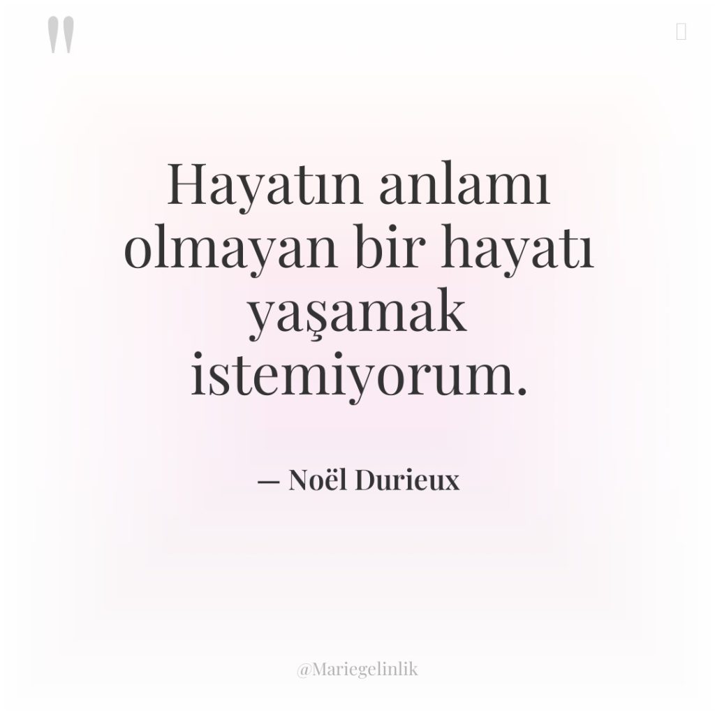 Hayatın anlamı olmayan bir hayatı yaşamak istemiyorum.