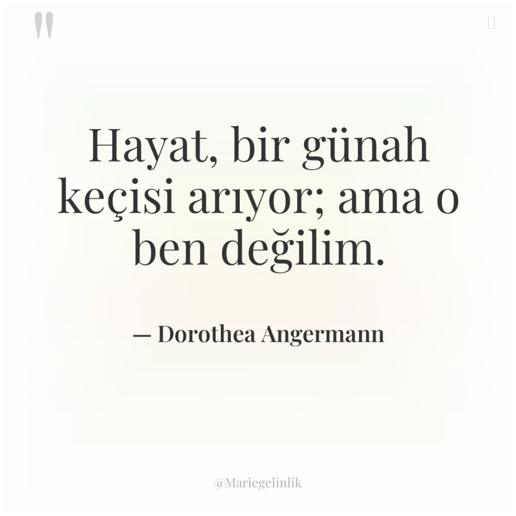 Hayat, bir günah keçisi arıyor; ama o ben değilim.