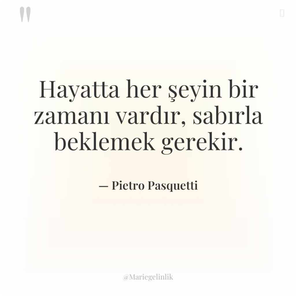 Hayatta her şeyin bir zamanı vardır, sabırla beklemek gerekir.