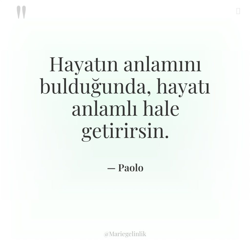 Hayatın anlamını bulduğunda, hayatı anlamlı hale getirirsin.