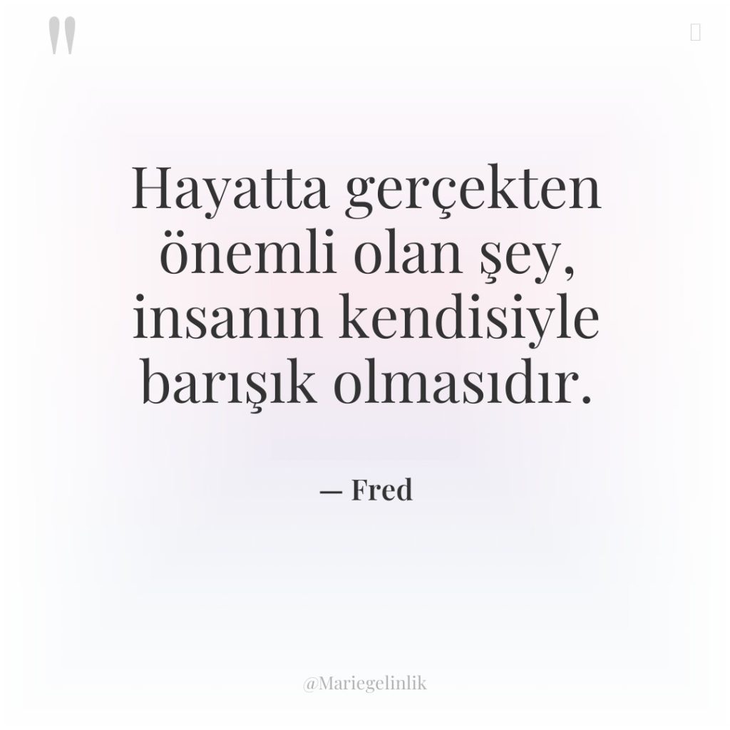 Hayatta gerçekten önemli olan şey, insanın kendisiyle barışık olmasıdır.