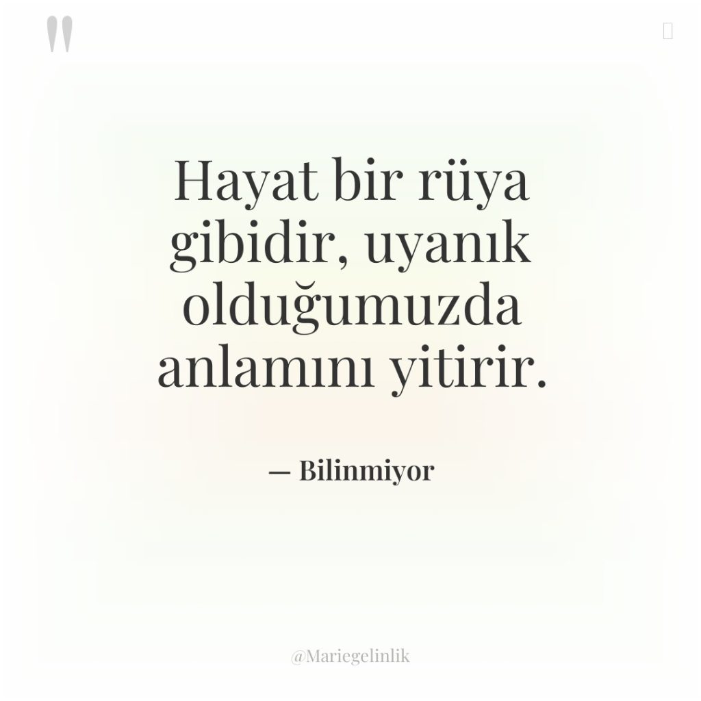 Hayat bir rüya gibidir, uyanık olduğumuzda anlamını yitirir.