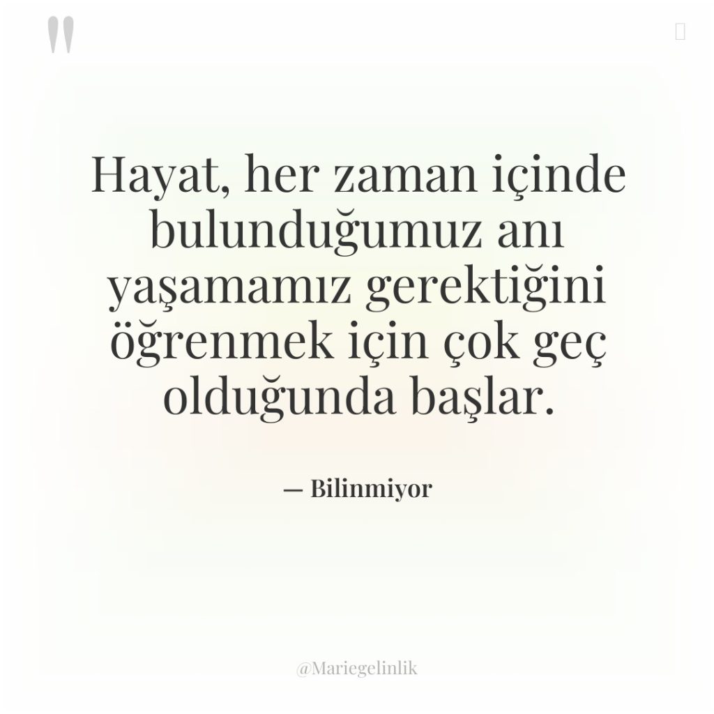 Hayat, her zaman içinde bulunduğumuz anı yaşamamız gerektiğini öğrenmek için…