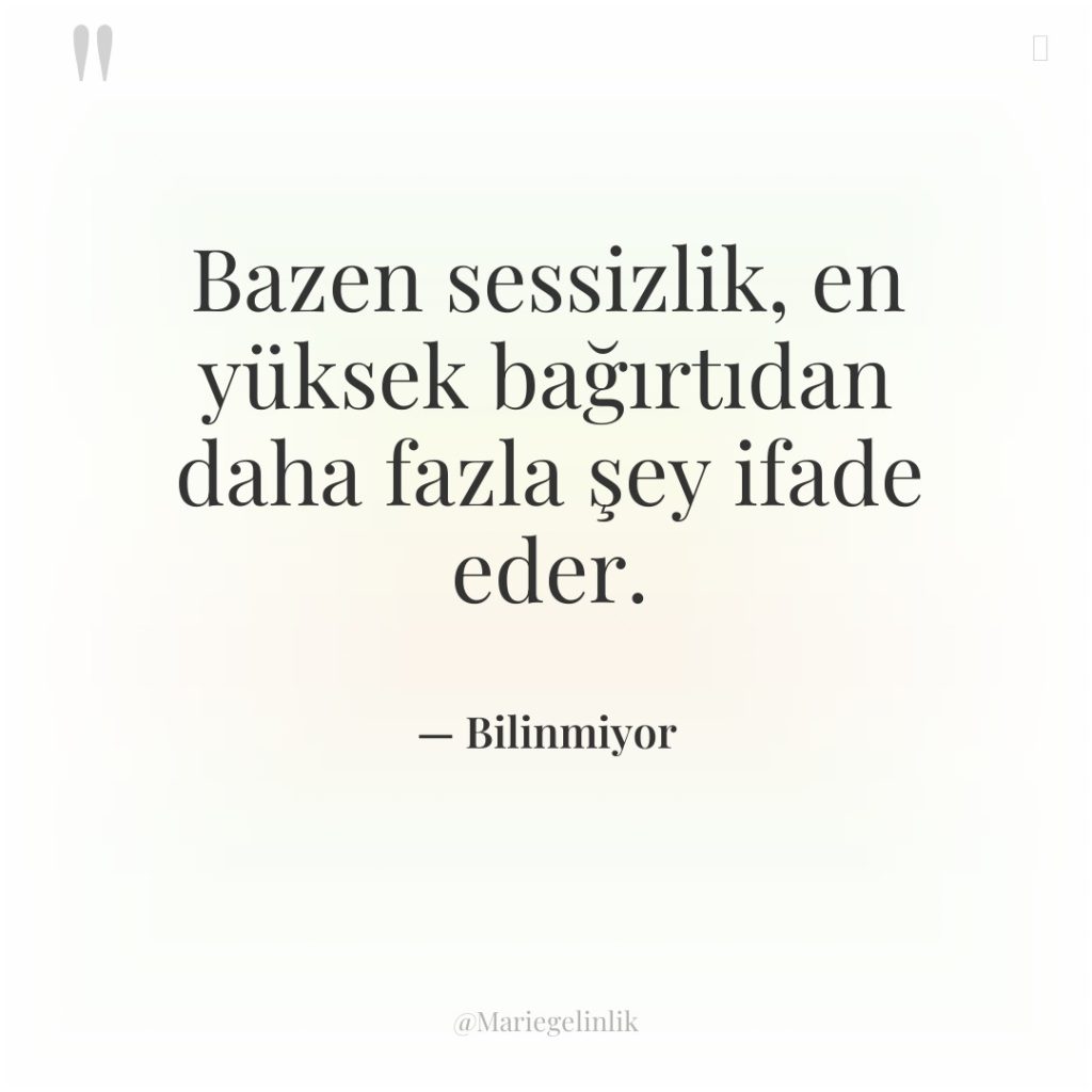 Bazen sessizlik, en yüksek bağırtıdan daha fazla şey ifade eder.