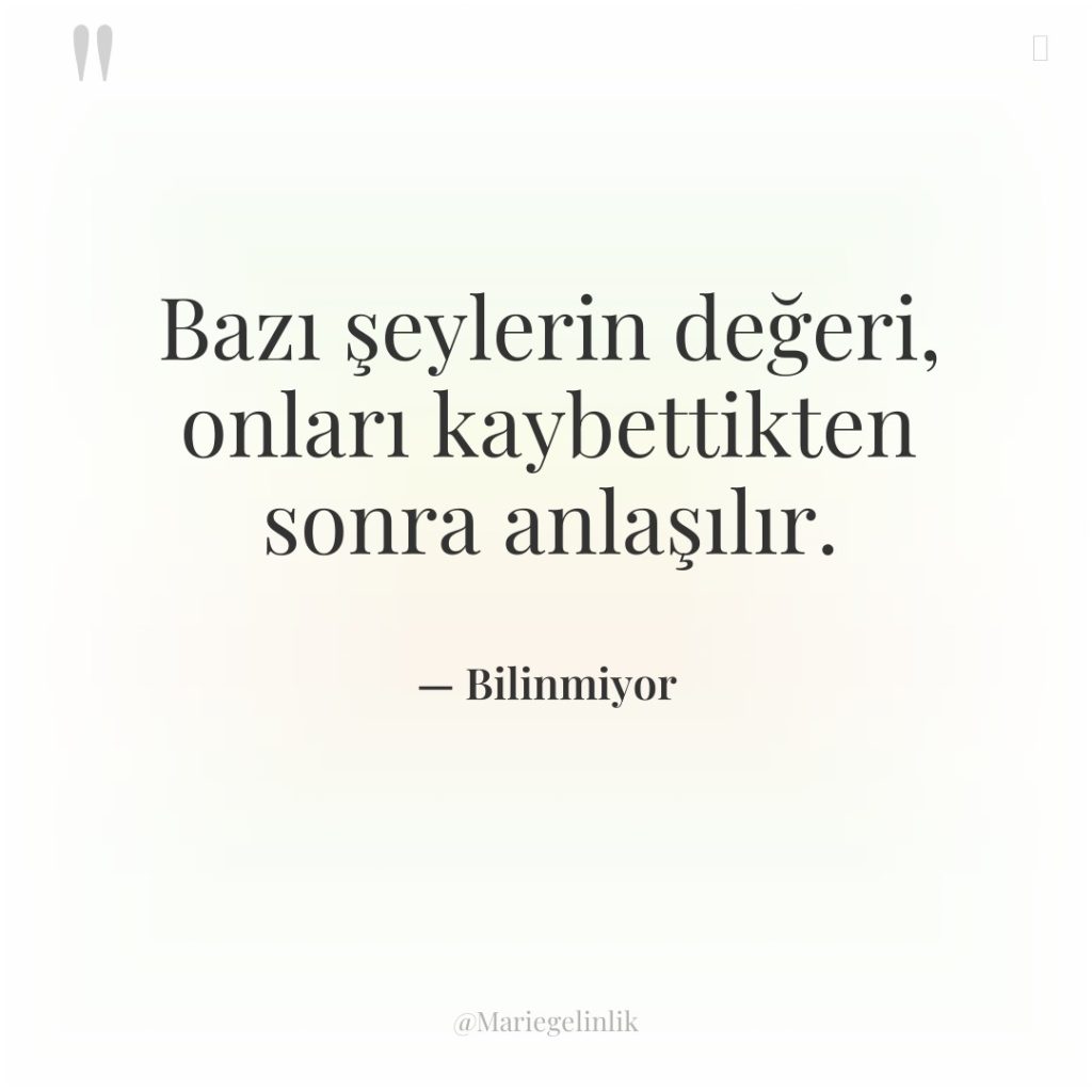 Bazı şeylerin değeri, onları kaybettikten sonra anlaşılır.