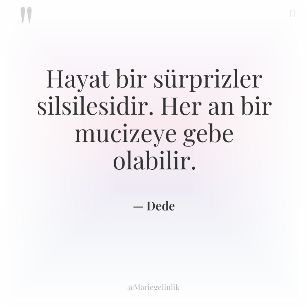 Hayat bir sürprizler silsilesidir. Her an bir mucizeye gebe olabilir.