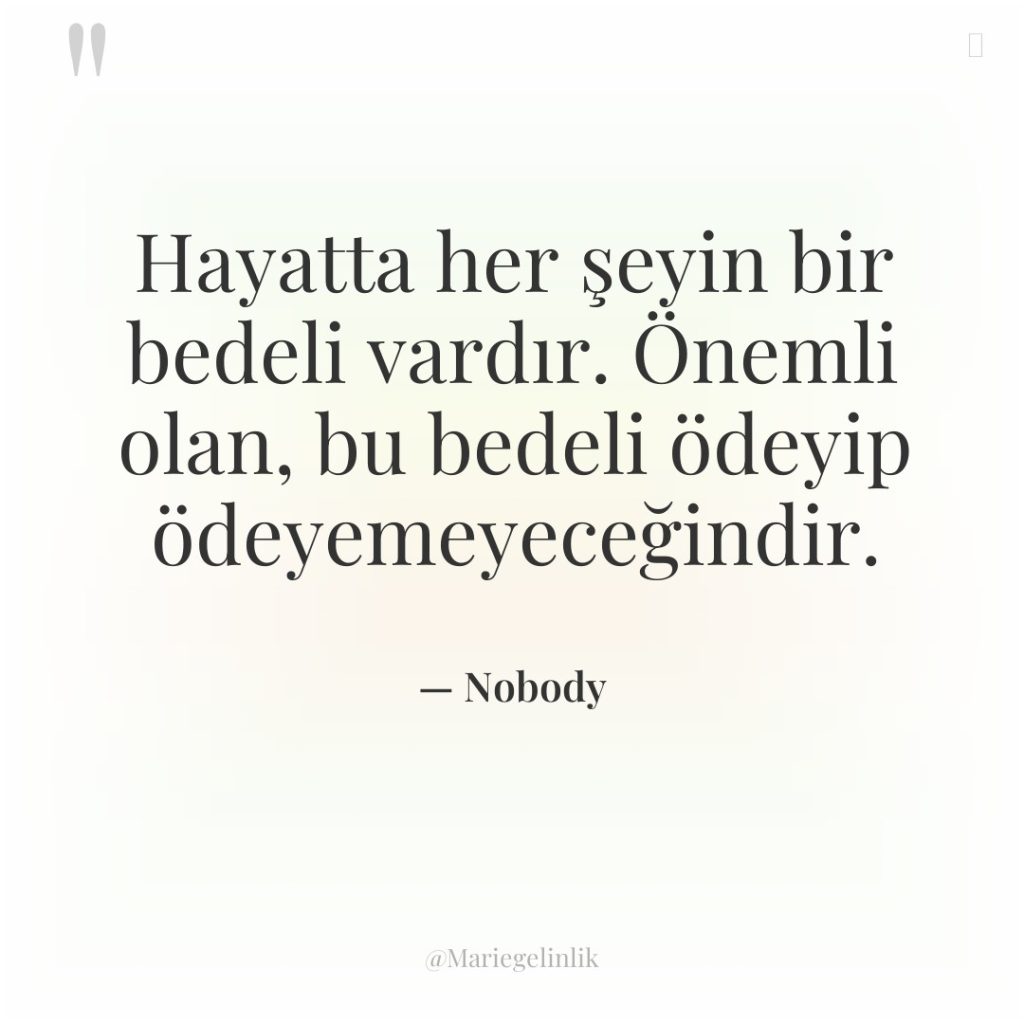 Hayatta her şeyin bir bedeli vardır. Önemli olan, bu bedeli…