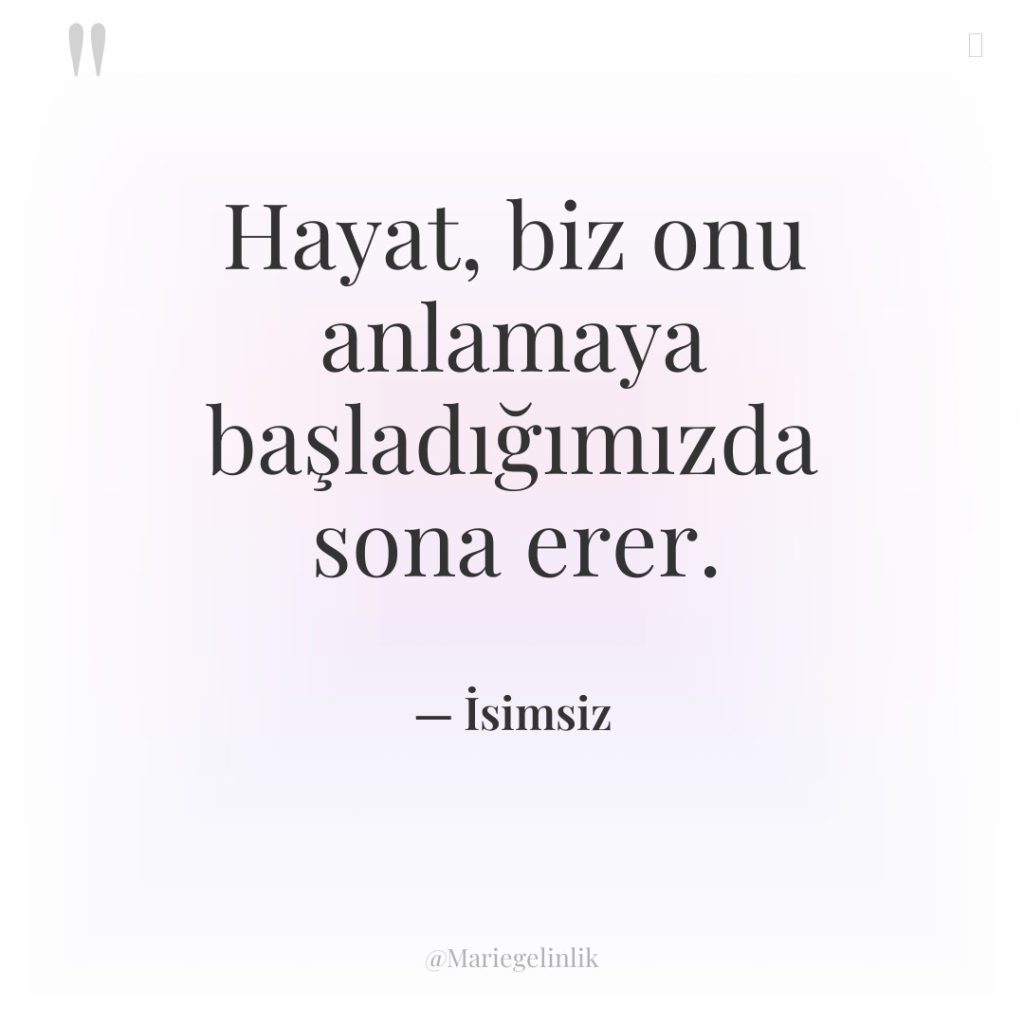 Hayat, biz onu anlamaya başladığımızda sona erer.