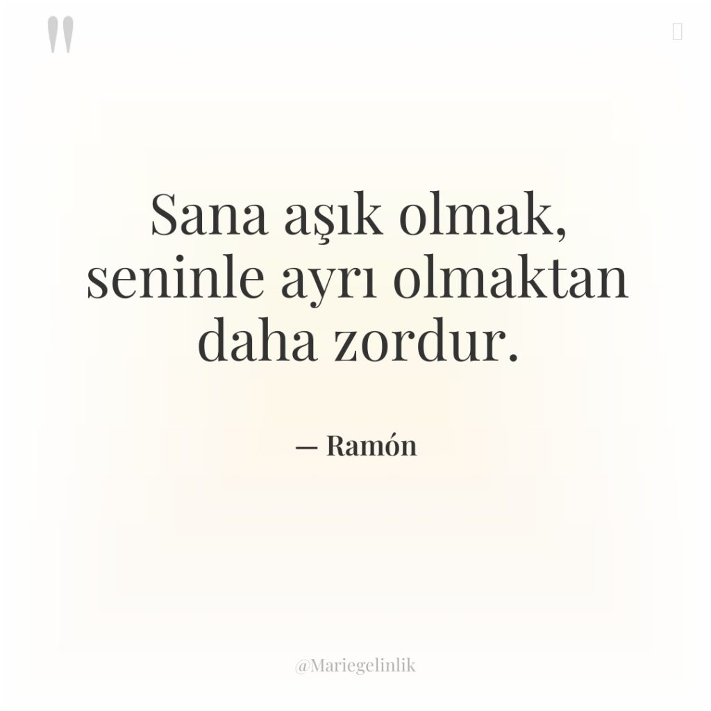 Sana aşık olmak, seninle ayrı olmaktan daha zordur.