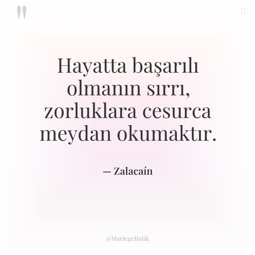 Hayatta başarılı olmanın sırrı, zorluklara cesurca meydan okumaktır.