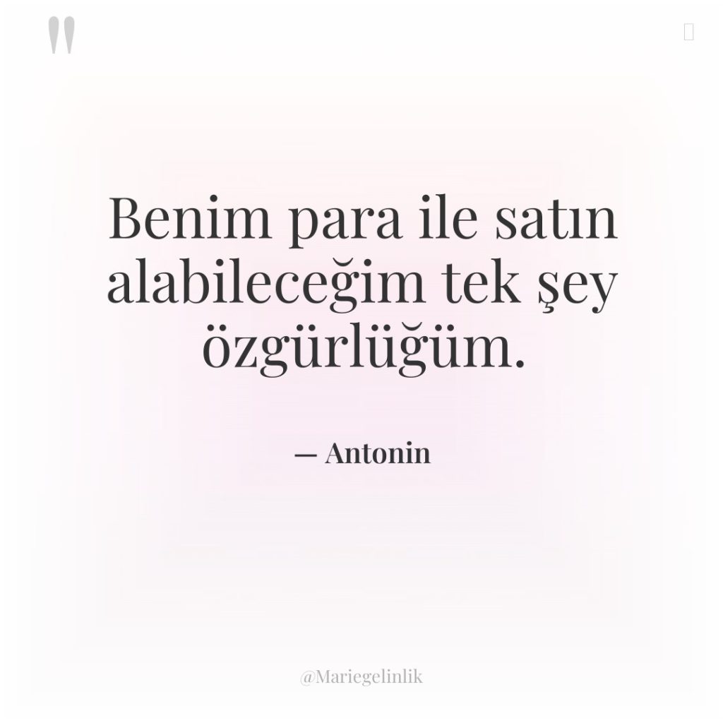 Benim para ile satın alabileceğim tek şey özgürlüğüm.