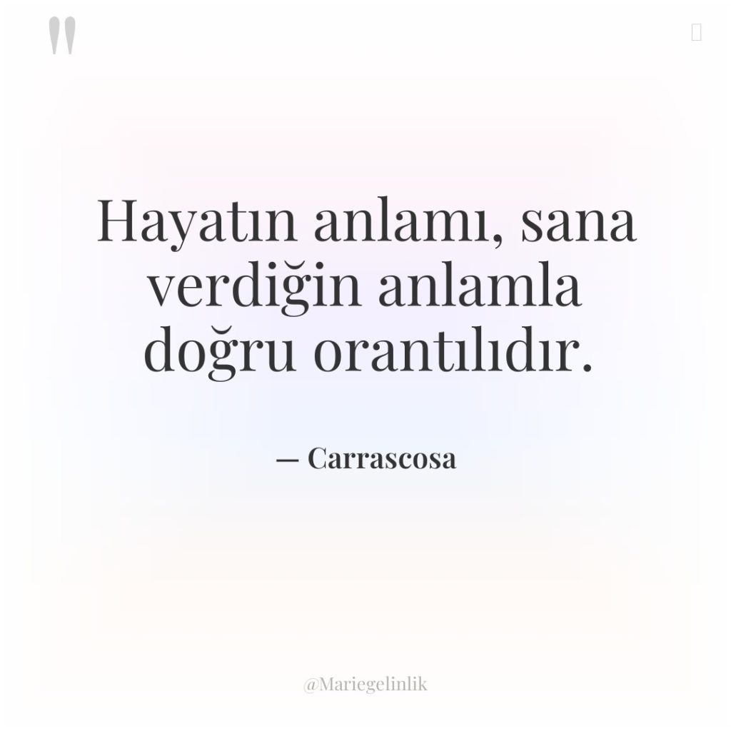 Hayatın anlamı, sana verdiğin anlamla doğru orantılıdır.