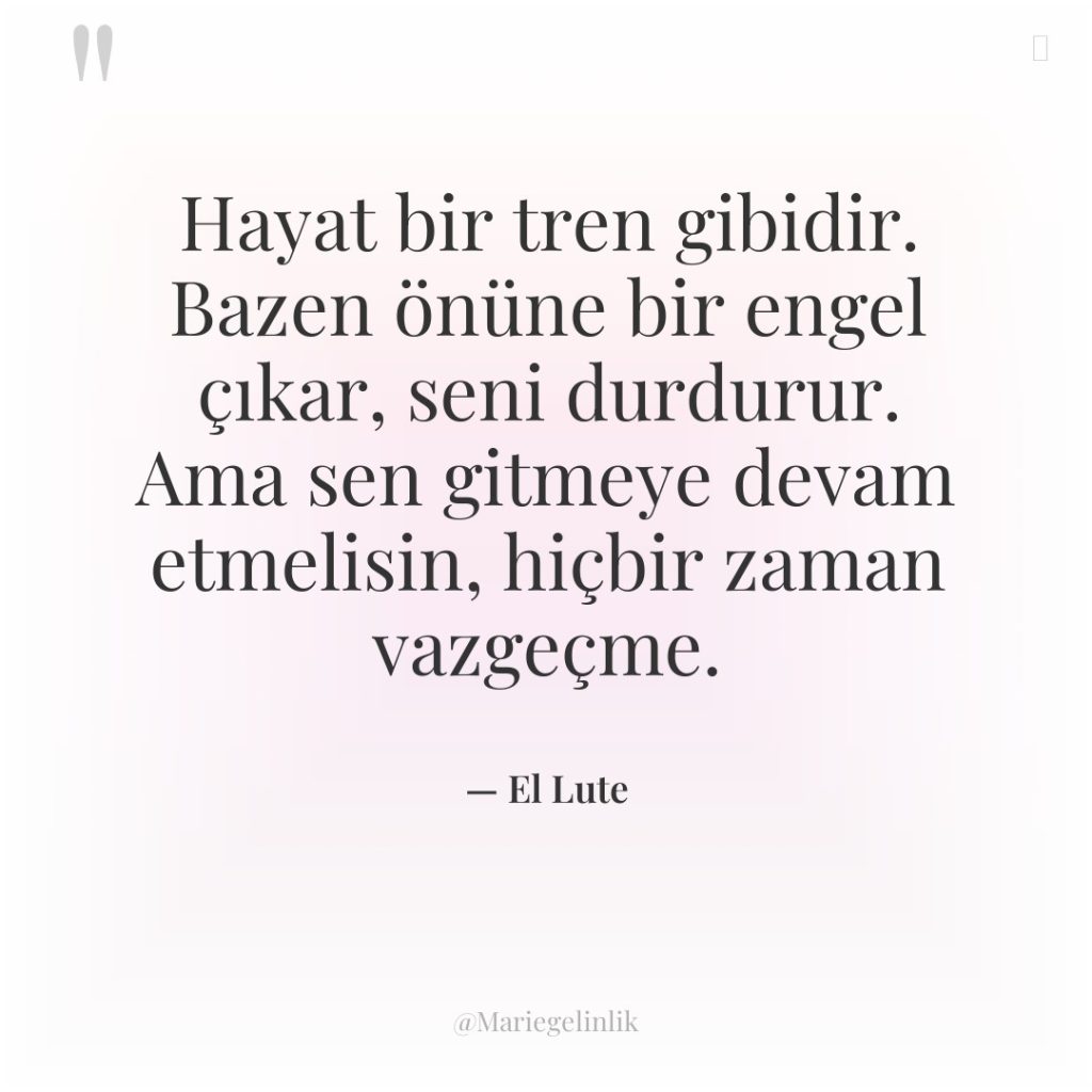 Hayat bir tren gibidir. Bazen önüne bir engel çıkar, seni…