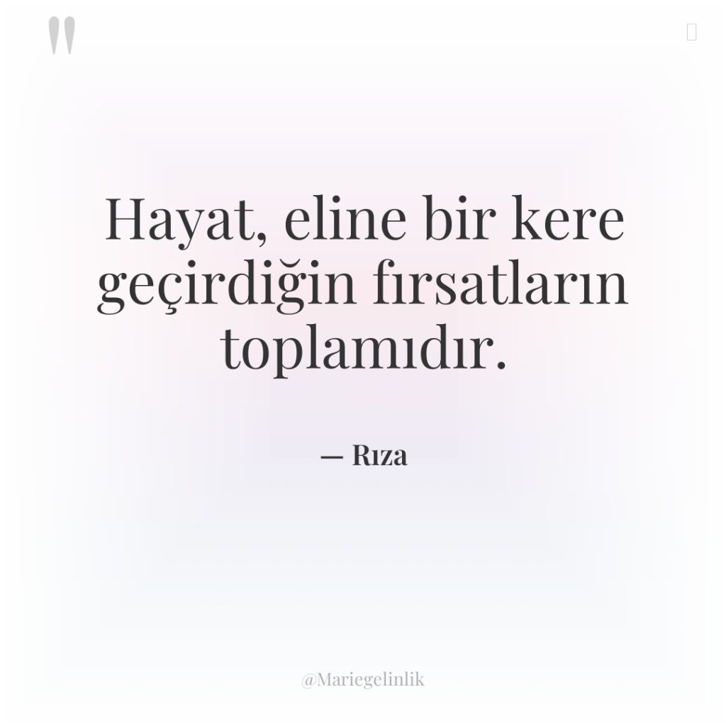 Hayat, eline bir kere geçirdiğin fırsatların toplamıdır.