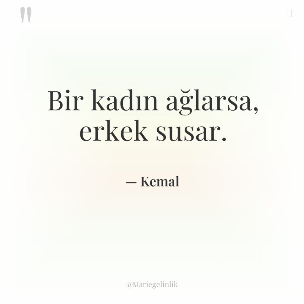 Bir kadın ağlarsa, erkek susar.