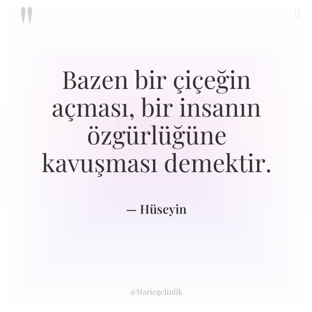 Bazen bir çiçeğin açması, bir insanın özgürlüğüne kavuşması demektir.