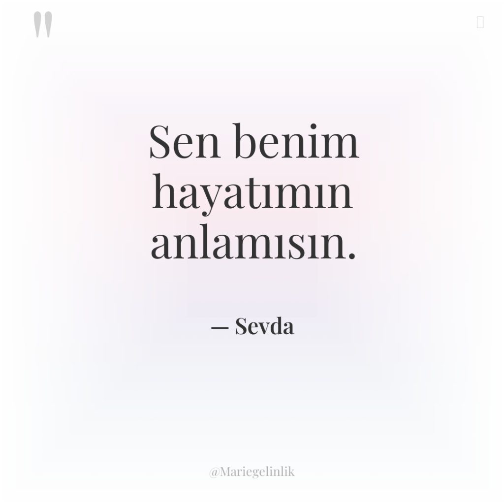Sen benim hayatımın anlamısın.